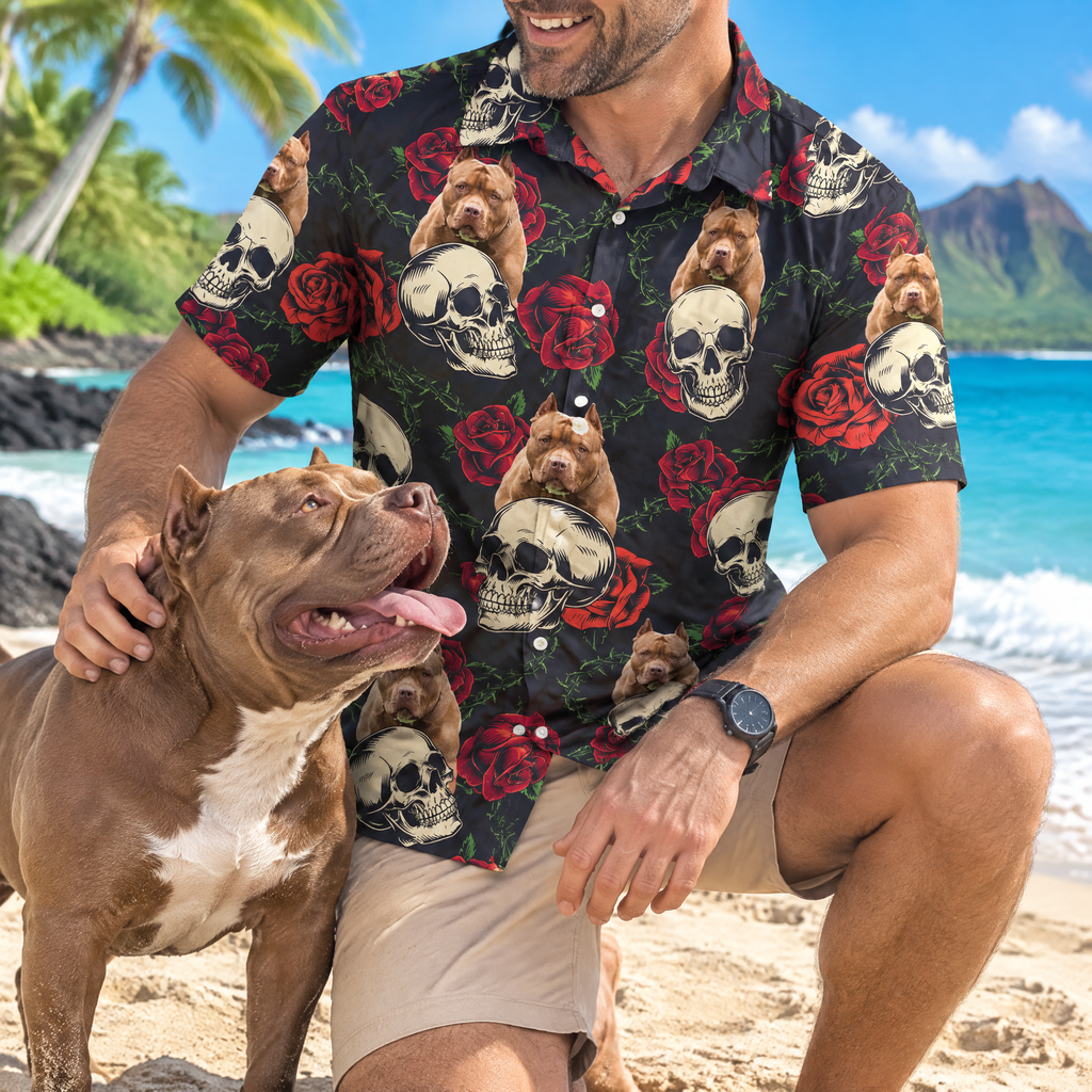 Custom Dog Skull Face Tropical Leaf Hawaiian Shirt — Gift for Dog Lovers S6G54