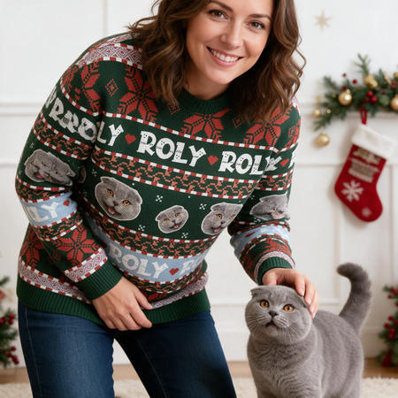 Custom Photo Upload Roly Poly Dog Ugly Christmas Sweater S5SPG