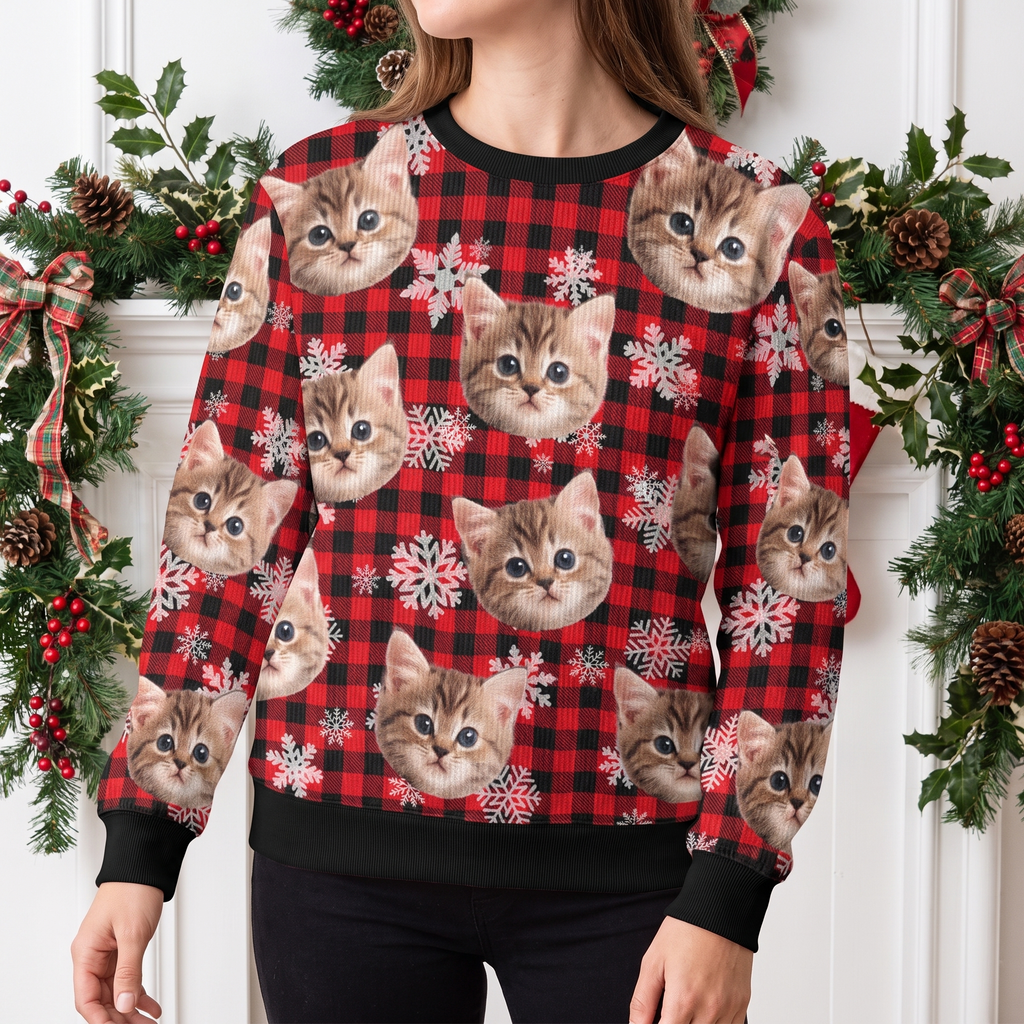 Funny Cat Face Ugly Christmas Sweater Gift 8QJ7W
