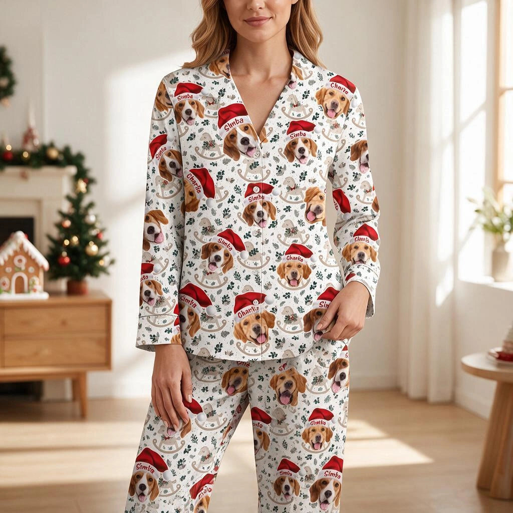 Custom Photo Upload Pajamas with Santa Hats 80P6T