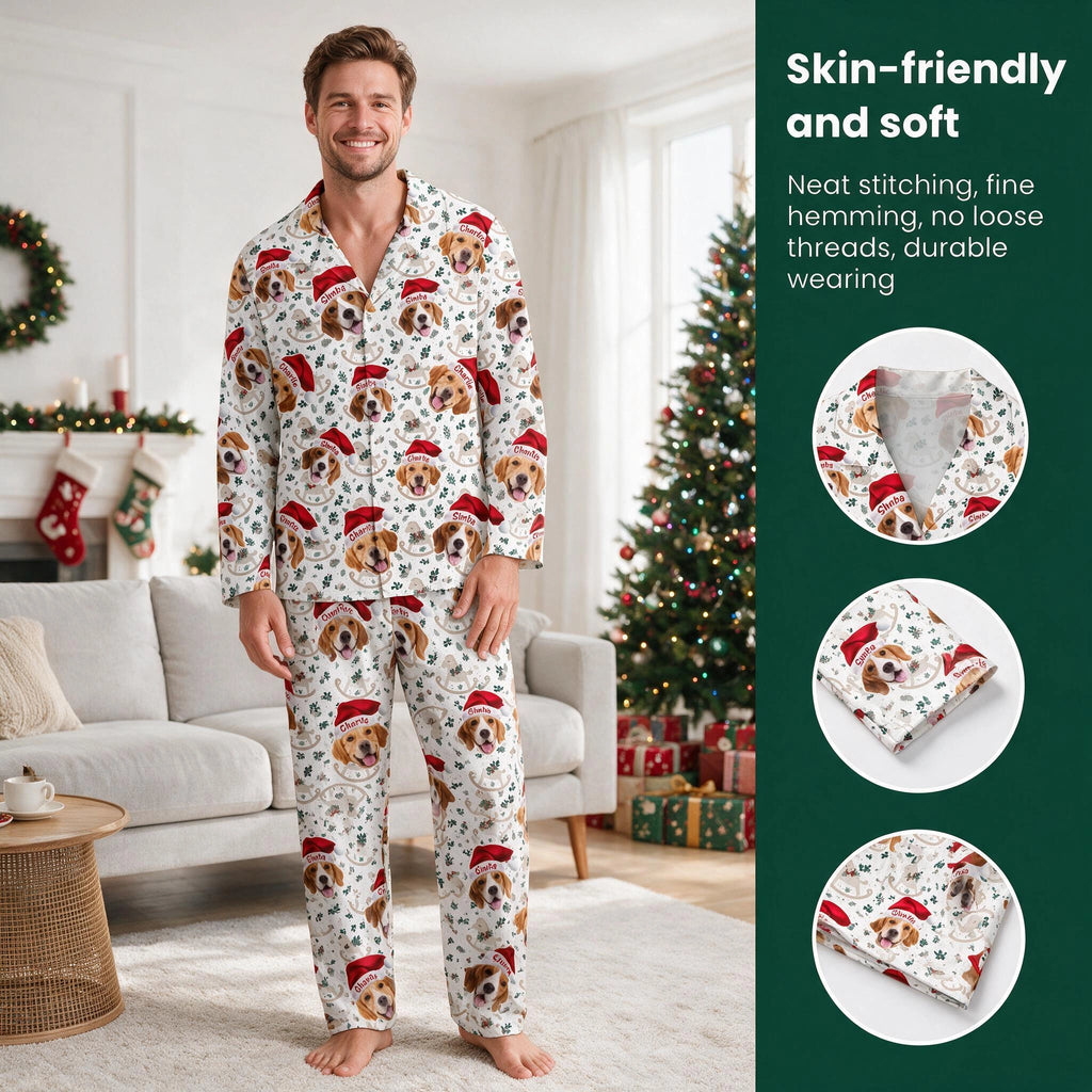 Custom Photo Upload Pajamas with Santa Hats 80P6T