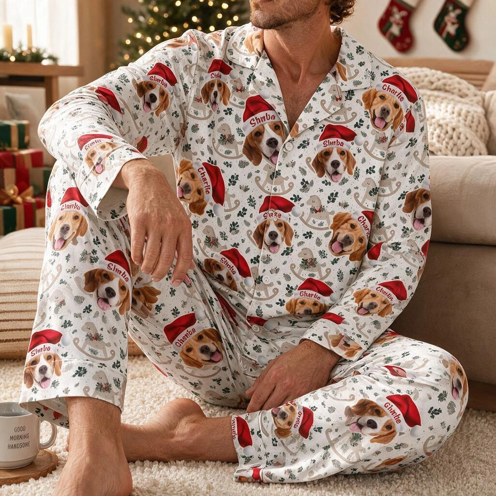 Custom Photo Upload Pajamas with Santa Hats 80P6T