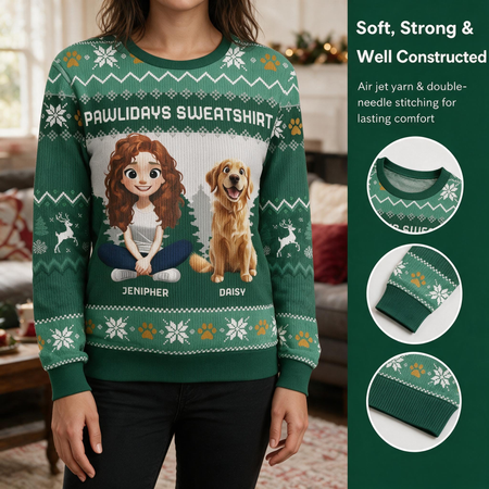 Custom Photo Upload Pawlidays Sweater with Golden Retriever FZ39E