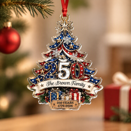 Custom Personalized Acrylic Ornament with Christmas Tree & Stars KP5MR
