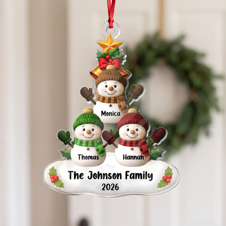 Custom Personalized Acrylic Ornament with Snowman Family Tree ZYK54