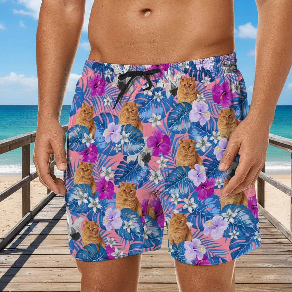 Custom Photo Tropical Cat Lover Beach Short 8A9G8