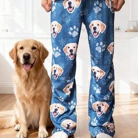 Custom Photo Upload Pajamas with Cat Faces and Paw Prints 3WVIA