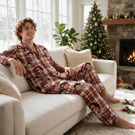 Custom Photo Upload Plaid Pajamas with Personalized Names 1KOX3