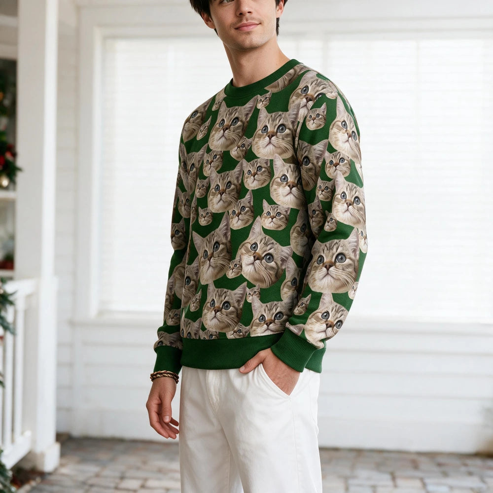 Custom Photo Upload Sweater with Cat Faces X0HEY