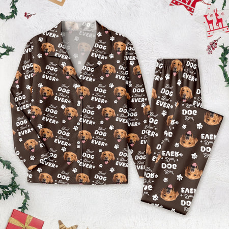 Custom Photo Upload Pajamas with Best Dog Dad Ever & Paw Prints CAT7R