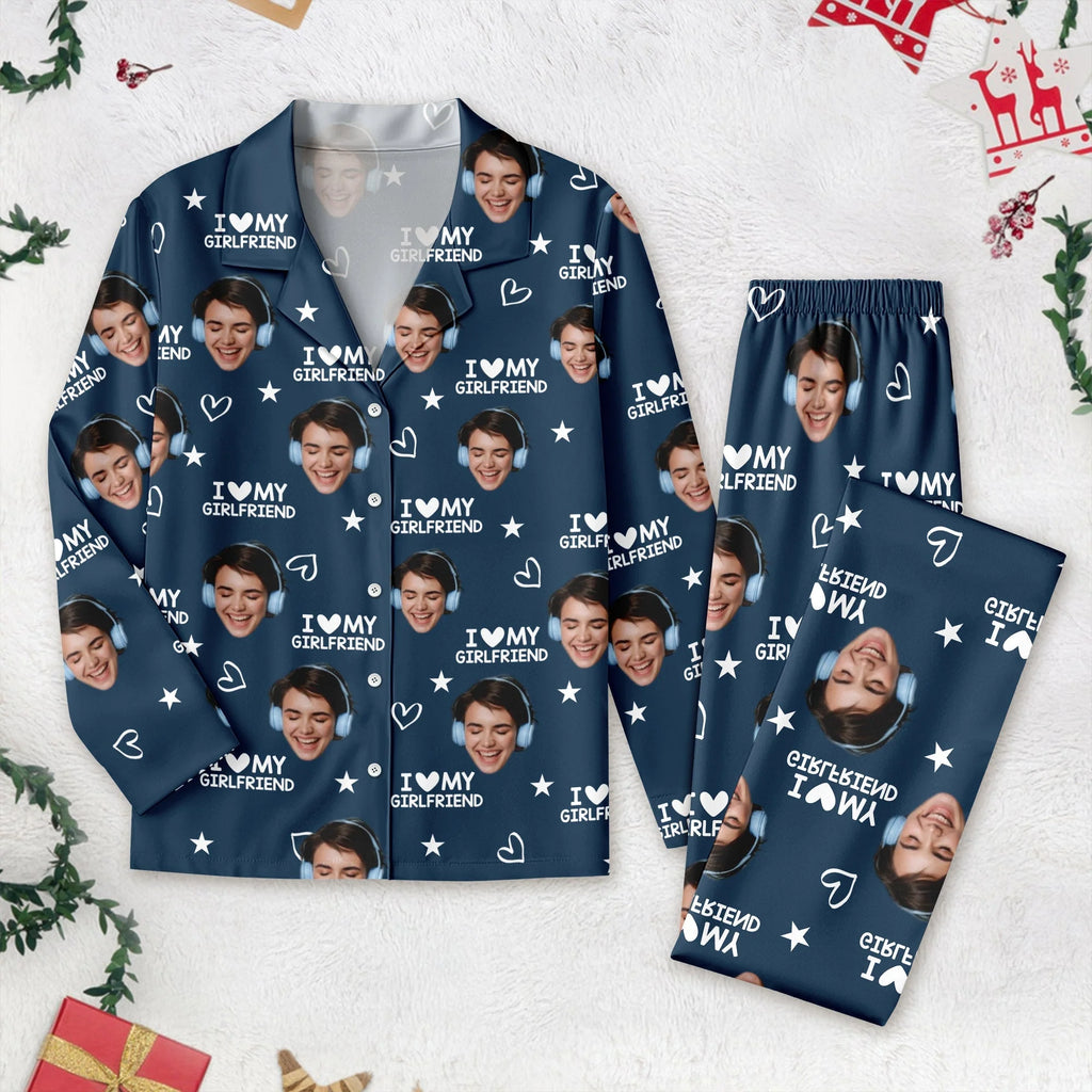 Custom Photo Upload Pajamas with I Love My Girlfriend & Stars JY8OQ
