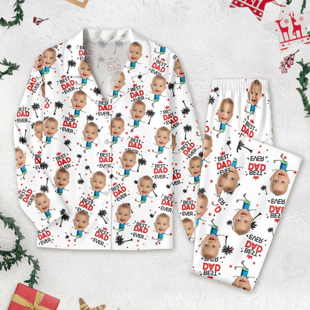 Custom Photo Upload Pajamas with Best Dad Ever Text & Palm Trees CRYV4