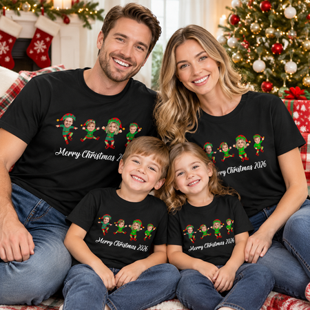 Custom Photo Upload T-Shirt with Elf Graphics - Merry Christmas TQR6I