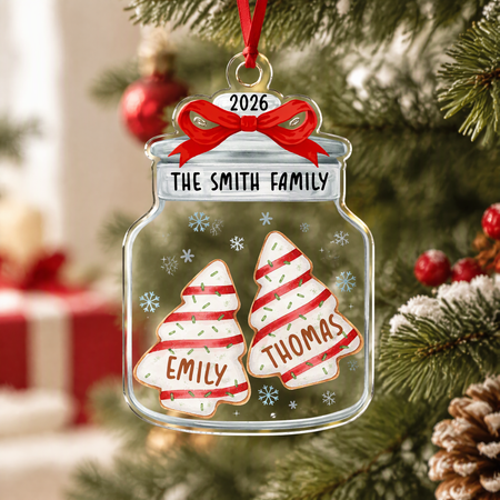 Custom Personalized Acrylic Ornament with Cookie Jar & Red Bow SM46S