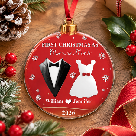 Custom Personalized Acrylic Ornament with Tuxedo & Wedding Dress N4S6S
