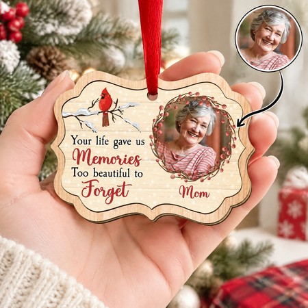 Custom Photo Upload Wood Ornament with Cardinal & Red Berries X2GAS