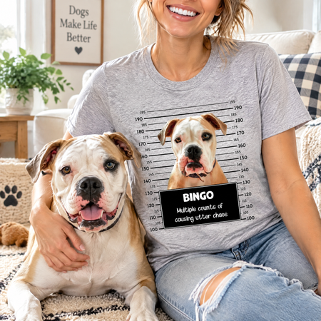 Custom Personalized Dog Mugshot T-Shirt with Photo Upload YR9SC