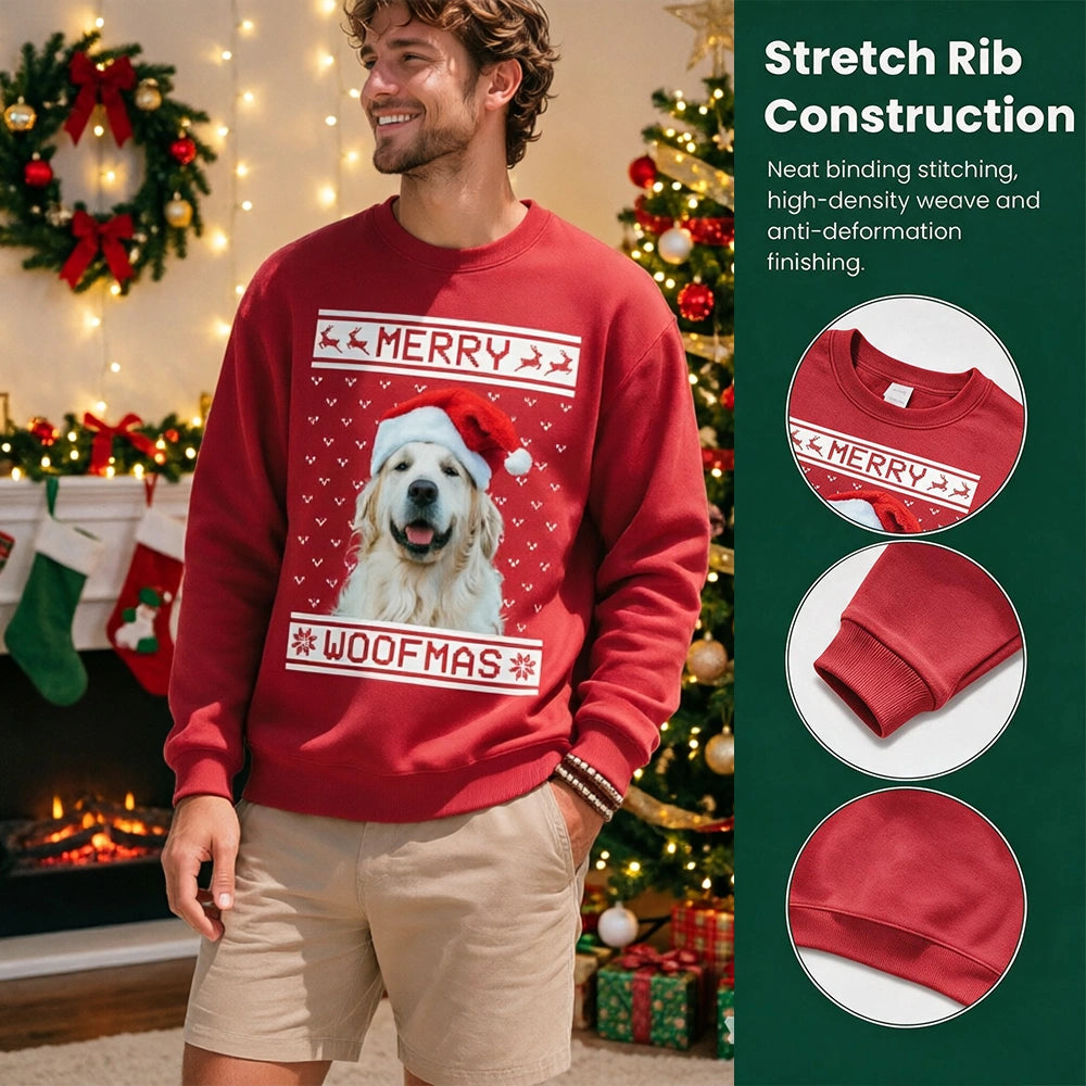 Custom Photo Upload Merry Woofmas Sweatshirt with Reindeer & Snowflakes YJ52U