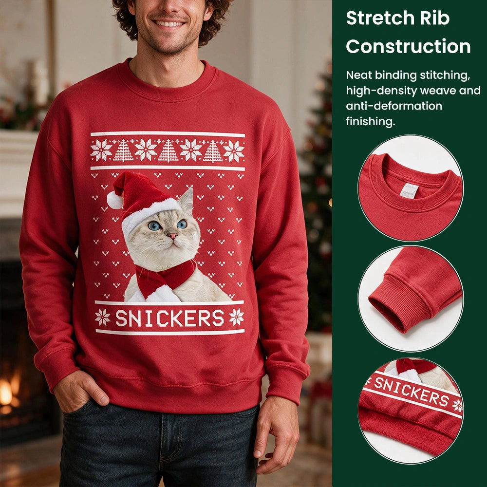 Custom Photo Upload Sweatshirt with Snickers Ugly Christmas Sweater Design E4TQK