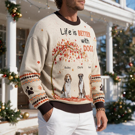 Custom Photo Sweater with Life is Better with Dogs Fall Tree TL9I6