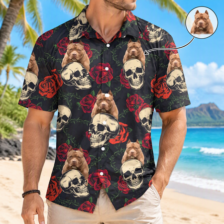 Custom Dog Skull Face Tropical Leaf Hawaiian Shirt — Gift for Dog Lovers S6G54
