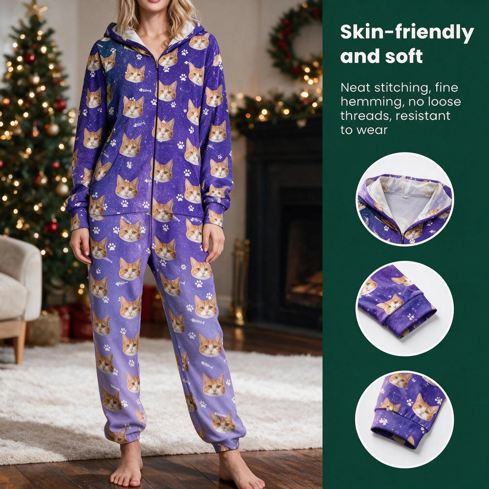 Custom Galaxy Onesie Pajamas Cat Pajamas — Gift for Cat Lovers KR37P