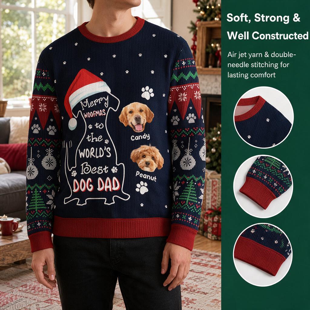 Custom Photo Upload Sweater Merry Woofmas to the World's Best Dog Dad 8NDJD