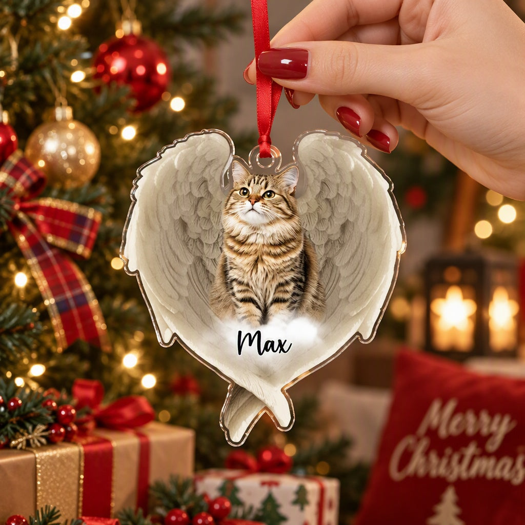 Custom Photo Upload Acrylic Ornament with Angel Wings 30L69