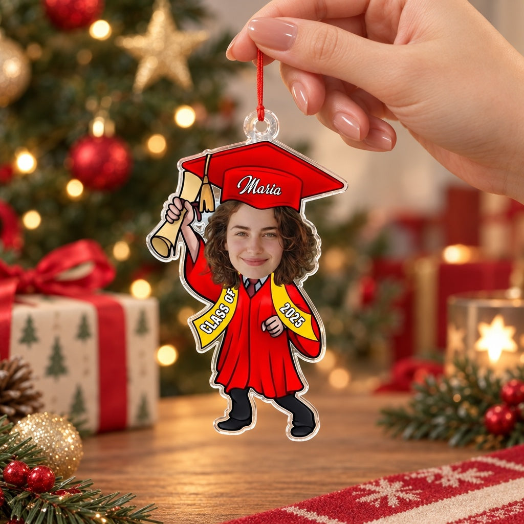 Custom Photo Upload Acrylic Ornament with Graduation Cap & Gown M3SUM