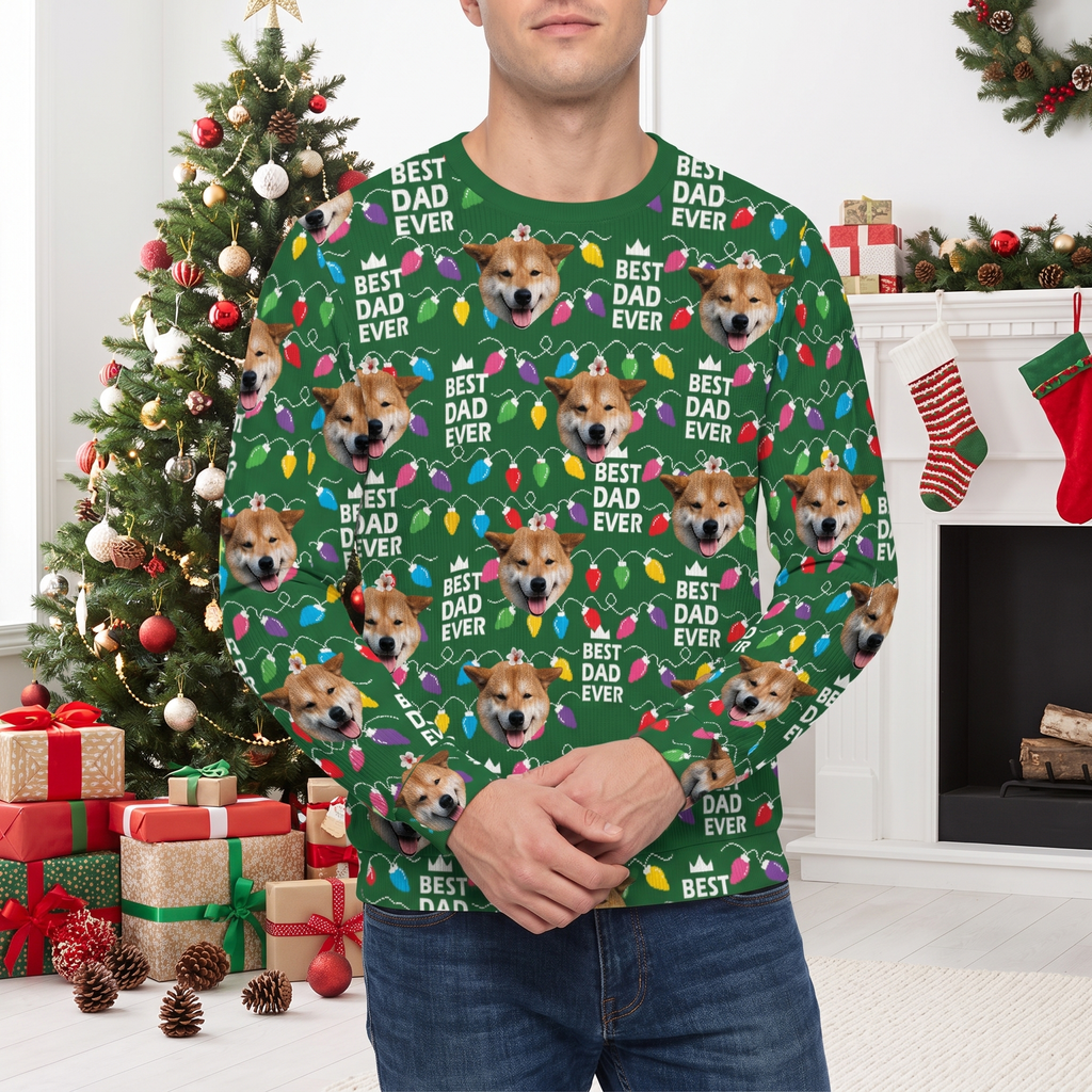 Custom Photo Upload Sweater with Best Mama Ever & Christmas Lights RNP3M