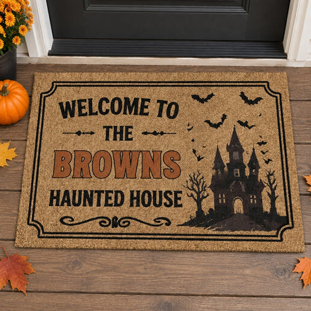 Custom Personalized Haunted House Doormat with Bats & Spooky Castle 7I31T