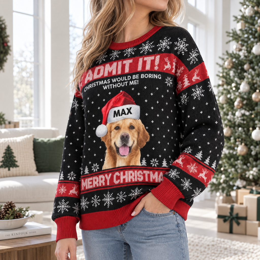 Custom Photo Upload Sweater with Admit It Christmas Would Be Boring R6SGH