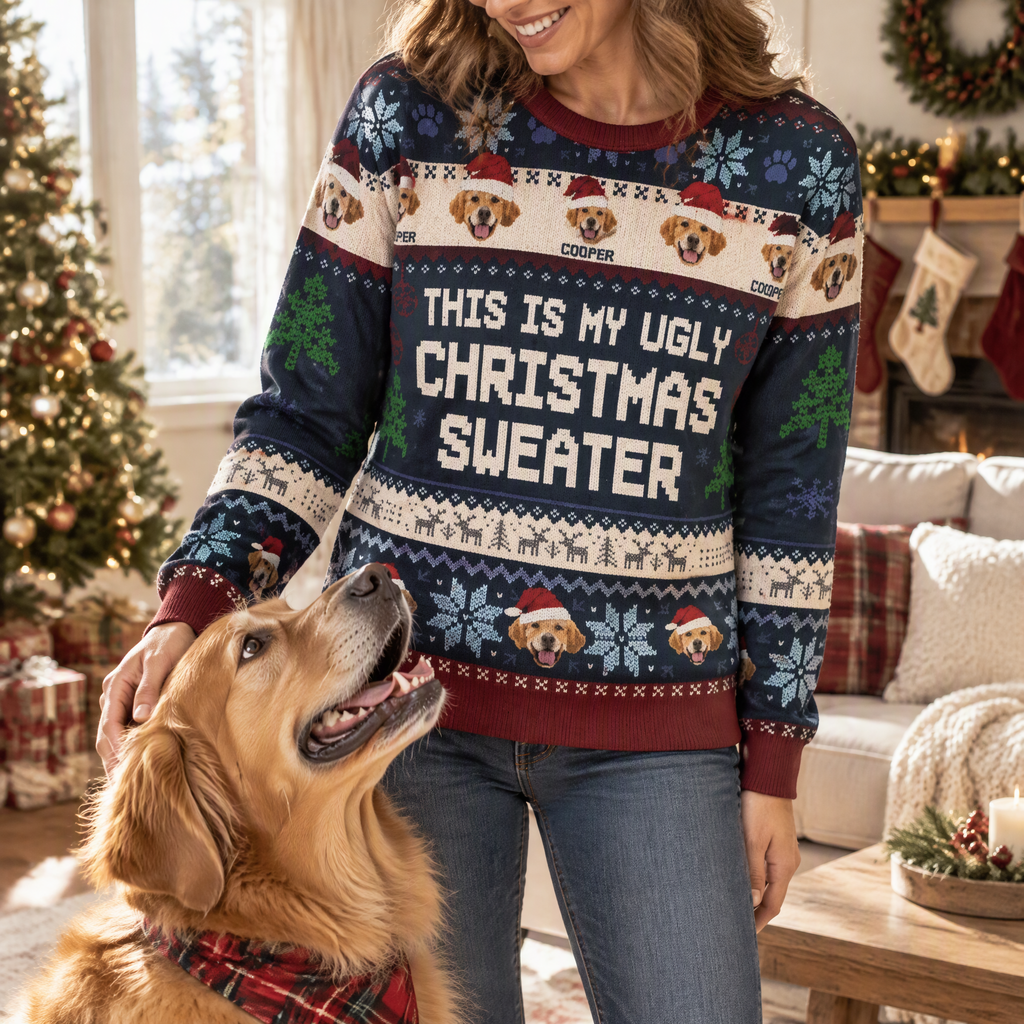 Custom Photo Upload This Is My Ugly Christmas Sweater with Dogs GAA98