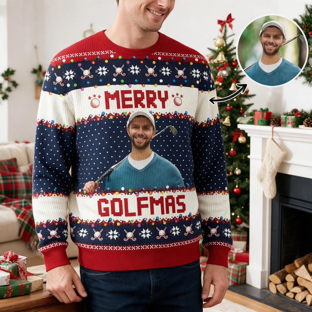 Custom Photo Upload Merry Golfmas Golf Christmas Sweater 3R85W