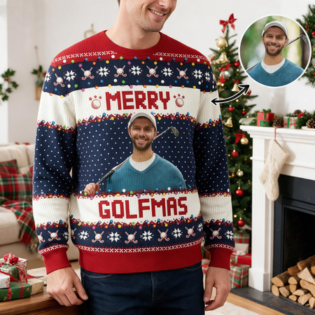 Custom Photo Upload Merry Golfmas Golf Christmas Sweater 3R85W