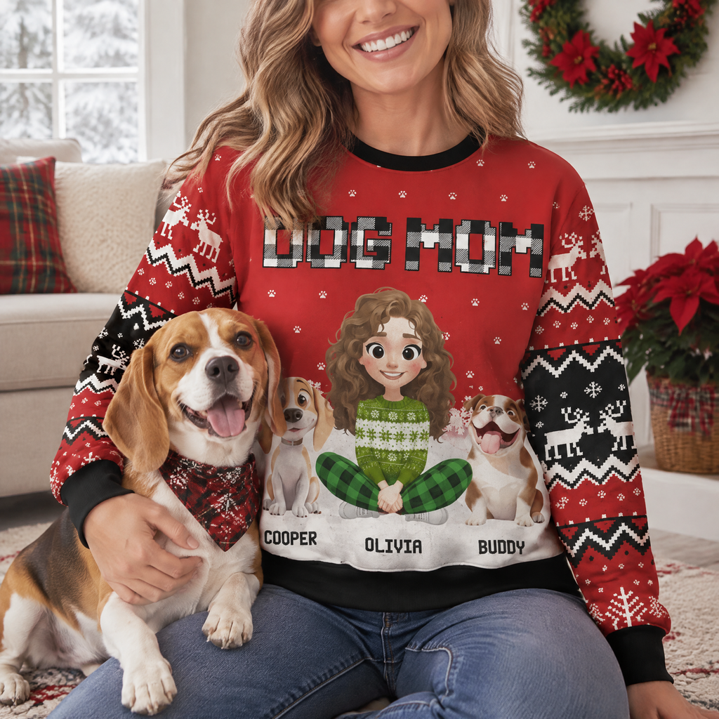 Dog Mom Christmas Pattern Ugly Sweater Christmas Gift T5SMU