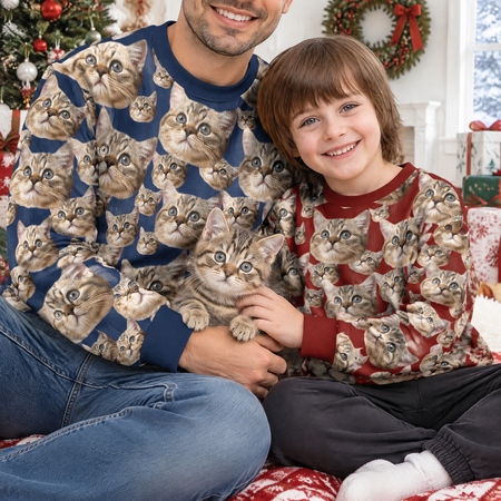 Custom Photo Upload Sweater with Cat Faces X0HEY