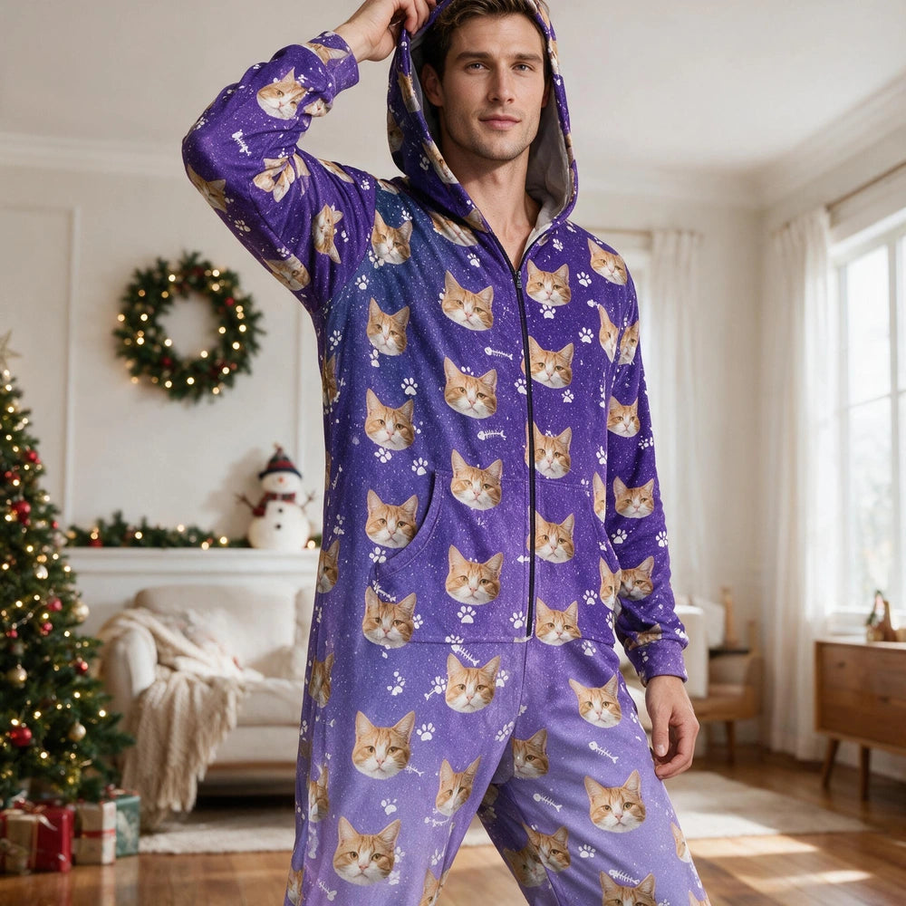 Custom Galaxy Onesie Pajamas Cat Pajamas — Gift for Cat Lovers KR37P