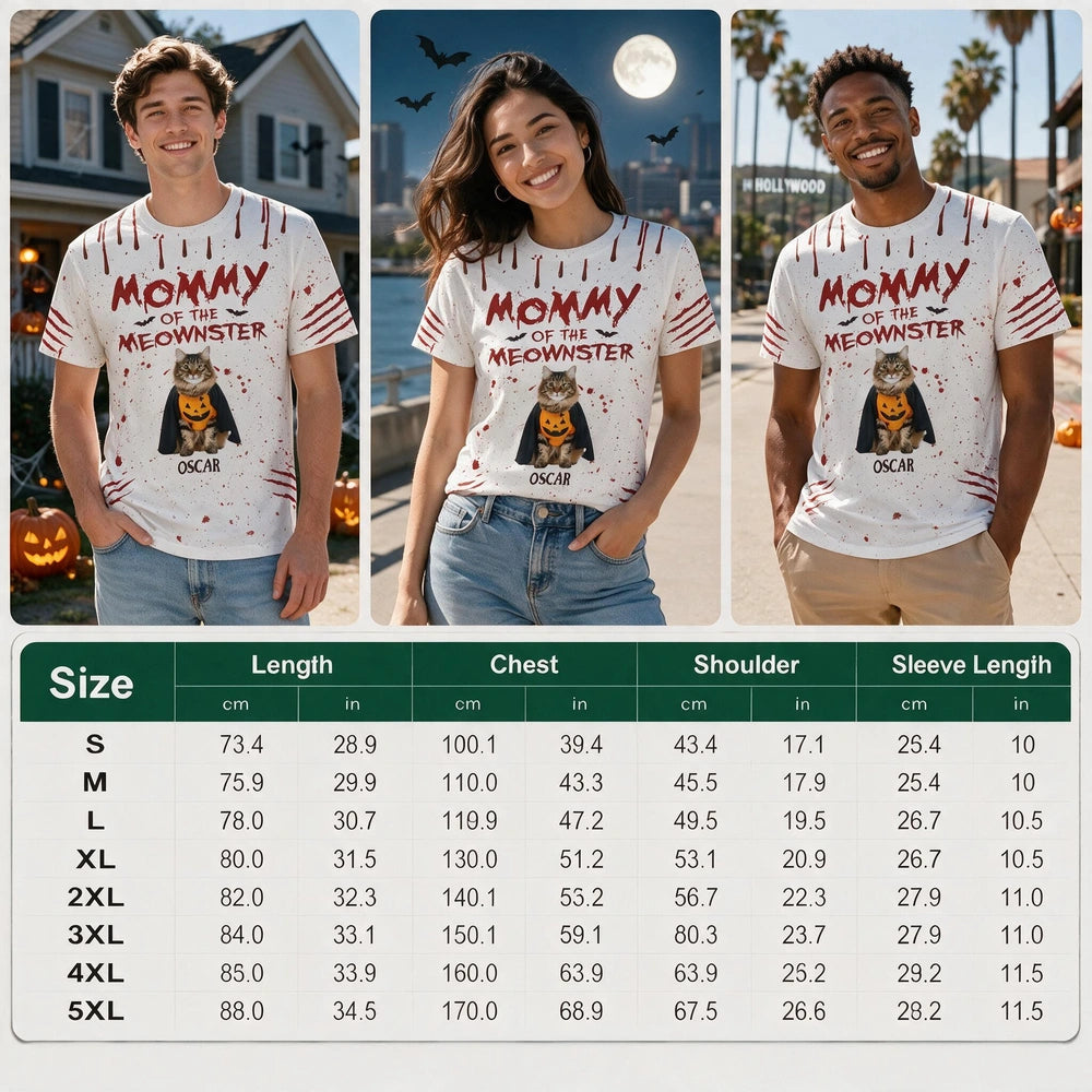 Custom Photo Upload Mommy Daddy of the Meownster Halloween T-Shirt W55Z4