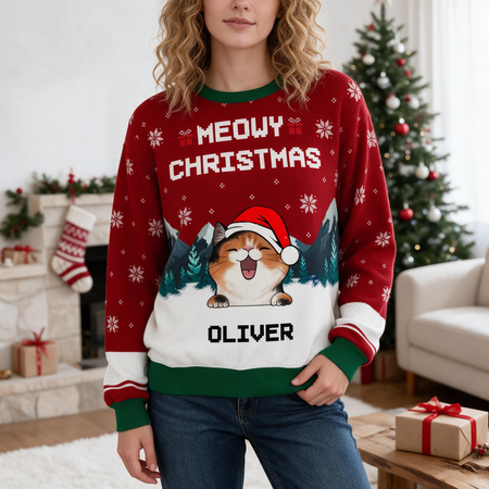 Custom Personalized Christmas Sweater with Best Cat Dad Ever U15S4