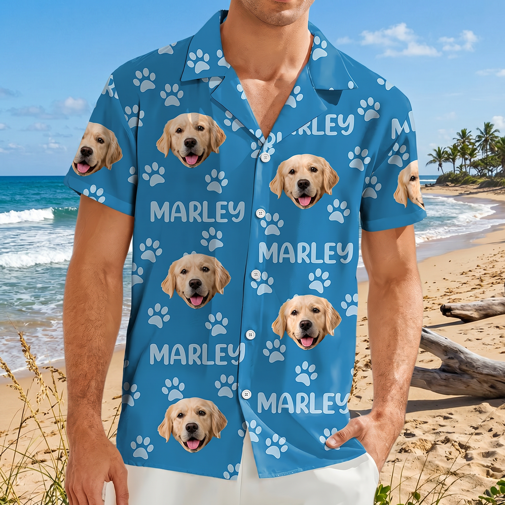 Custom Photo Funny Pet Face Pattern Dog Cat Family Hawaiian Shirt