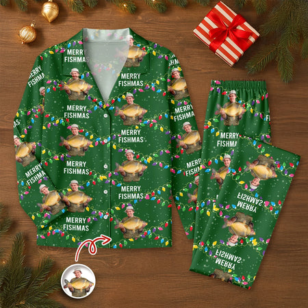 Custom Photo Upload Pajamas with Merry Fishmas & Christmas Lights 2QFUG