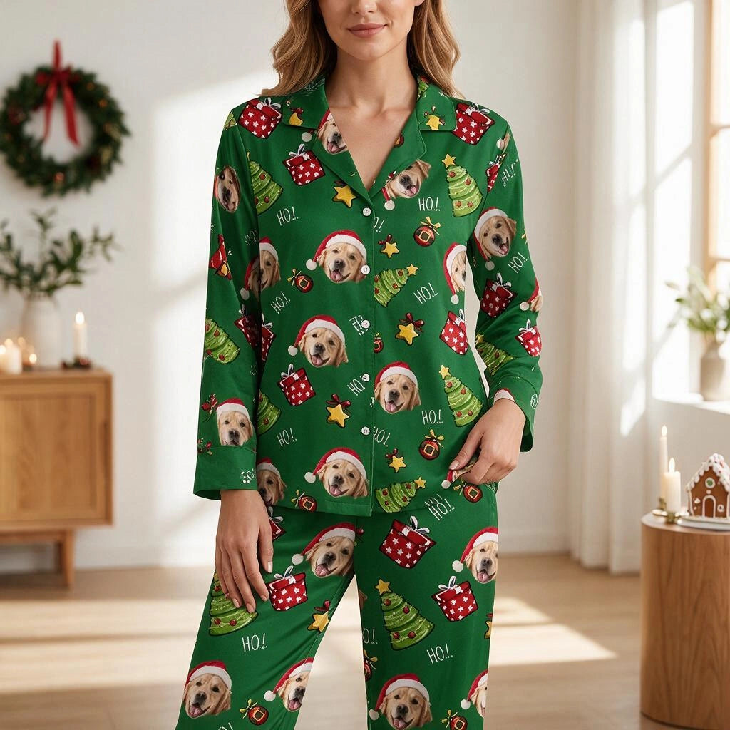 Custom Photo Upload Christmas Pajamas with HO! Text and Holiday Icons FZS0G