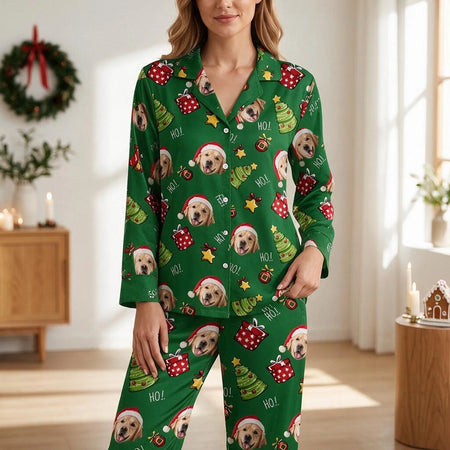 Custom Photo Upload Christmas Pajamas with HO! Text and Holiday Icons FZS0G