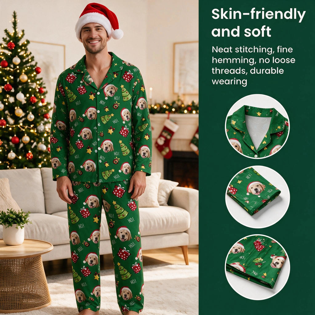 Custom Photo Upload Christmas Pajamas with HO! Text and Holiday Icons FZS0G