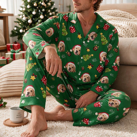 Custom Photo Upload Christmas Pajamas with HO! Text and Holiday Icons FZS0G