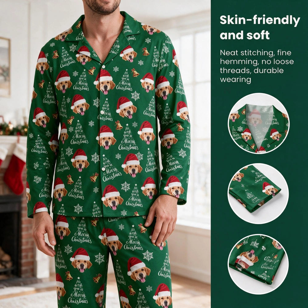 Custom Photo Upload Pajamas with Merry Christmas & Snowflakes IK60O