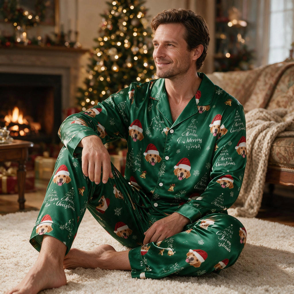 Custom Photo Upload Pajamas with Merry Christmas & Snowflakes IK60O