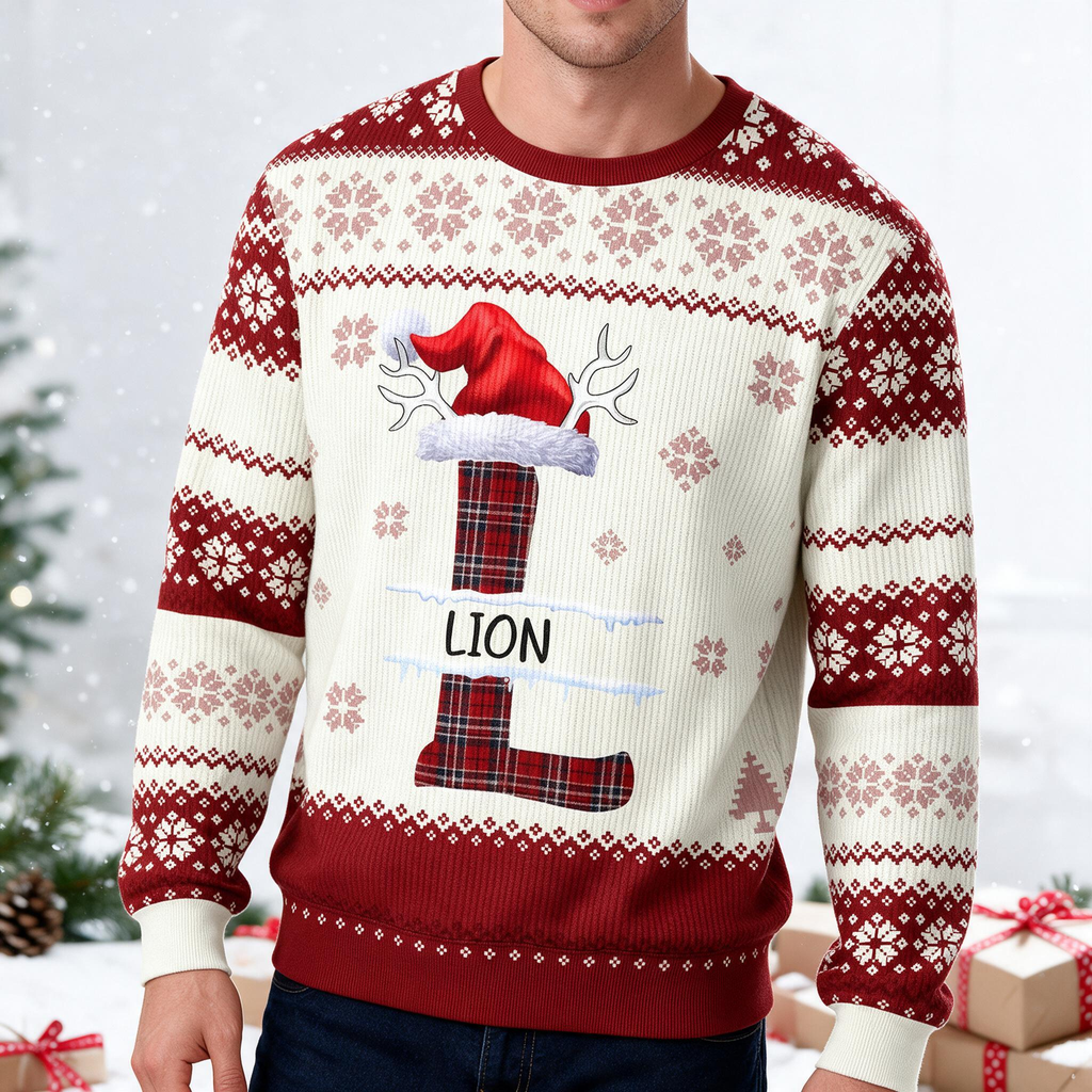 Custom Name Initial Letter Christmas Ugly Sweater Gift For Family 7WWBQ