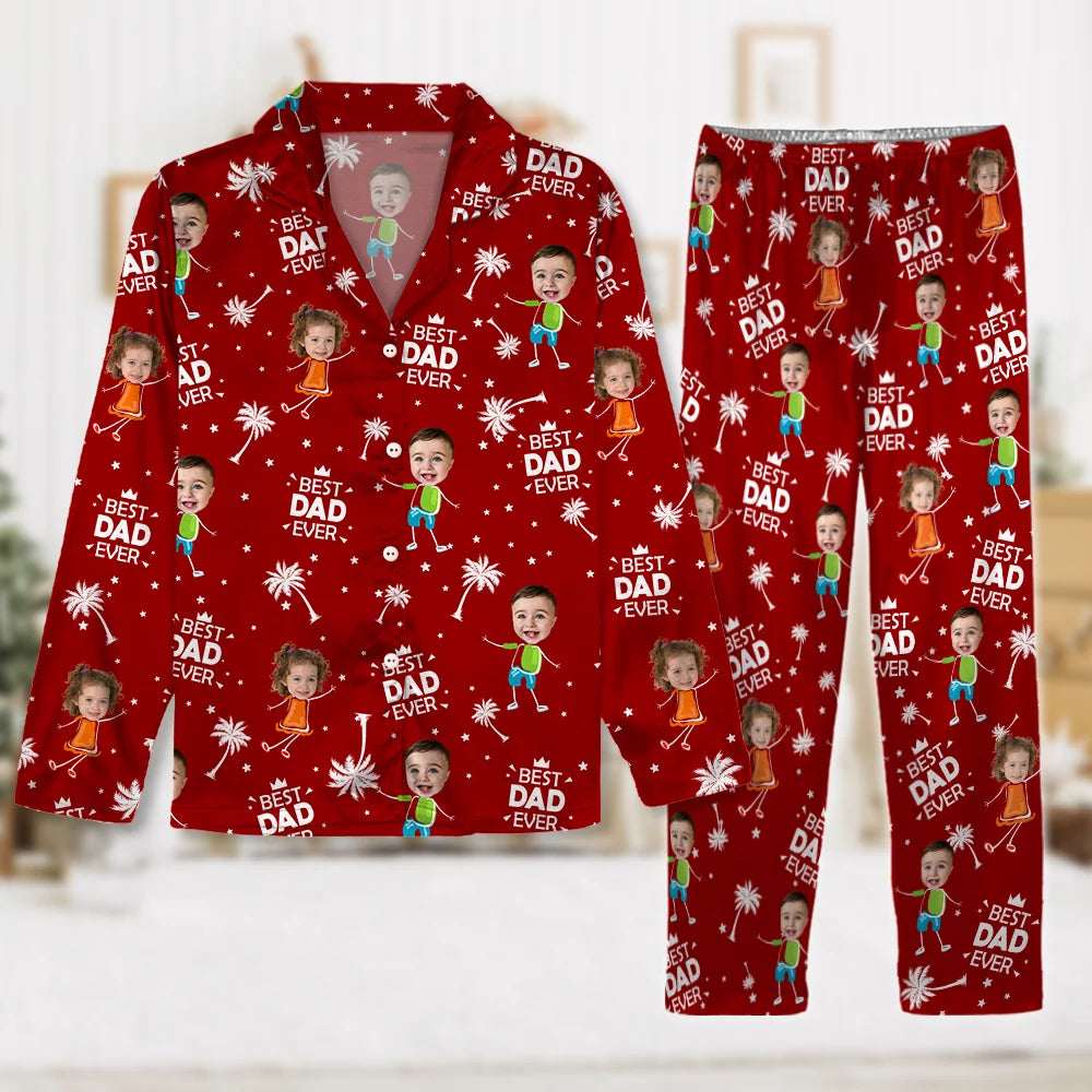 Custom Photo Upload Pajamas with Best Dad Ever Text & Palm Trees CRYV4